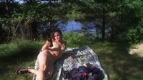 Bikini girl fingers pussy to tease the boy