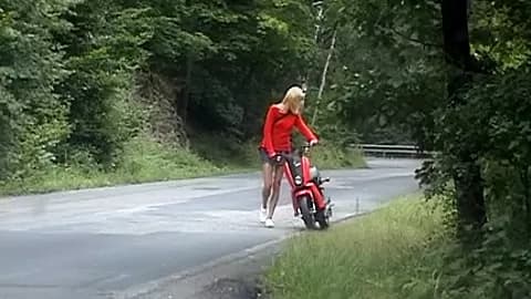 Blond fuck in the woods near the road