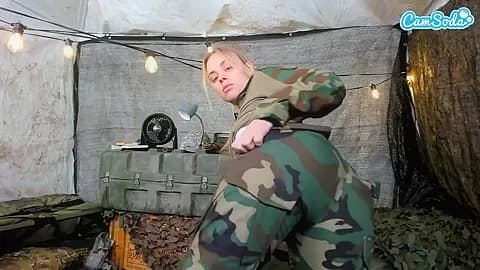 Naughty Teen Solider almost Caught Masturbating in the Field
