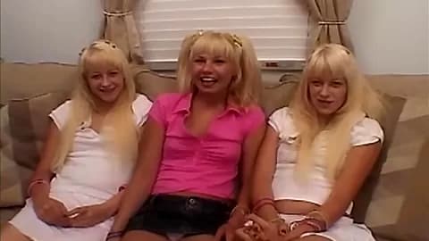 Horny blonde teen lesbians in group