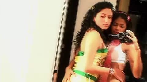 Carina 18 with lesbian babe selfie infront of mirror They exposing tits and get naughty pose