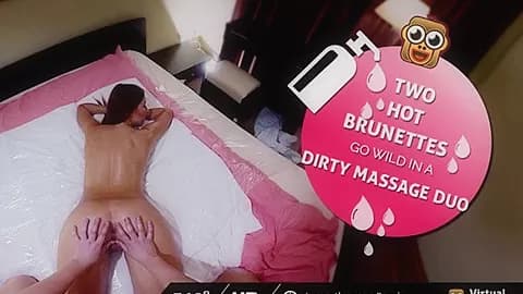 Two Hot Brunettes Go Wild in a Dirty Massage Duo