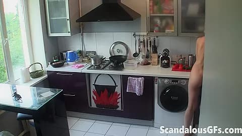 Sexy blonde teen in the kitchen on spycam