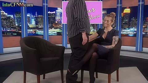 CFNM tv hostess cocksucking news anchor