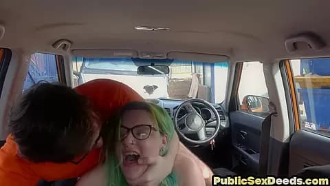 Chubby geeky driving student doggystyled caught by spycam