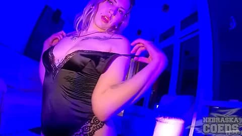 Sam Big Boobs Gives Pov Private Striptease Erotic Pussy Touching Show In Black Light