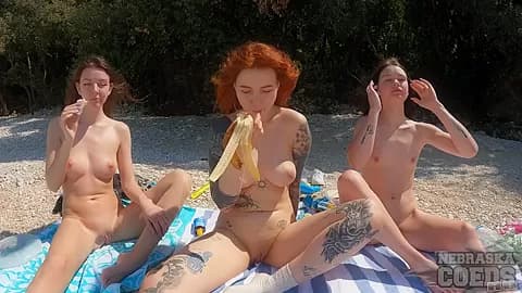 Nude Beach Day Picnic Frisbee Bubbles Oudoor Fun With Cheri Matty Rebeka Ruby