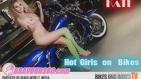 208 - Kate - Blonde Nude Posing With Motorcycle