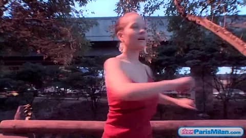 Hot busty teen gets tits out while on a jog