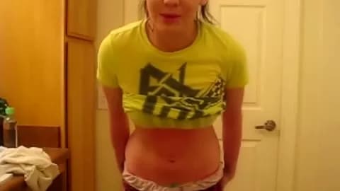 Tiny Red Slut with Perfect Body Changing Clothes