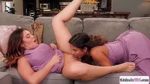 Lesbian stepdaughter confessed then licked her busty stepmom