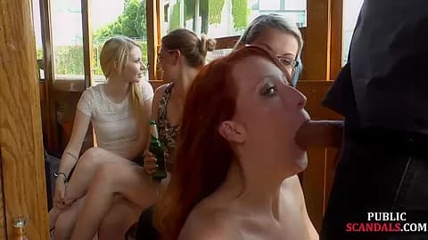Redhead cougar cockriding on public boat